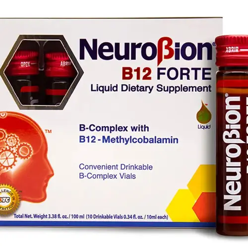 Neurobion B12 Forte Dietary Liquid Supplement - 10 Vials, B1 B6 B12 Vitamins Supplements, Brain Health Liquid, B12+B6 Support, Fast B-Vitamin Fix
