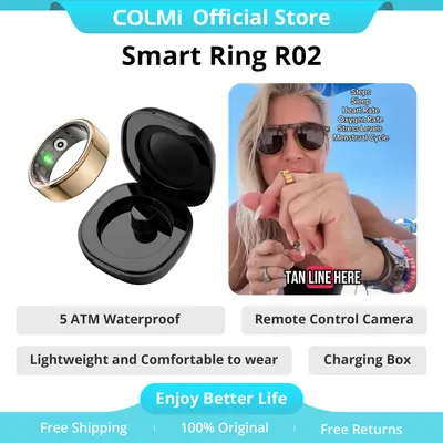 COLMI R02 Smart Ring Wearable for Women and Men with Charging Case Supports Heart Rate Blood Oxygen Sleep Health Monitoring and Sports Tracking Ring  Wearable Fitness Tracker Electronic Gadgets,father'sdaygifts