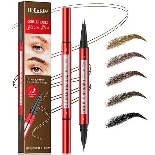 Dual-Ended Waterproof Brow Pen with Dual-Tip, Soft Brush – Easy-to-Use, Sweat-Proof, Smudge-Resistant, Natural Brow Defining & Filling Tool for Daily Eye Makeup