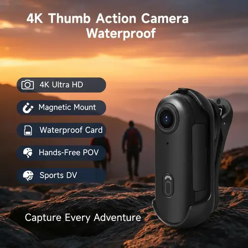 JEYUIN  Thumb Action Camera - Real Body Cam, Portable Hands-Free POV Cam for Vlogging, Magnetic Mount Anywhere Tiny Sport DV with Waterproof Card, Skiing Recording, Bike Cycling Use