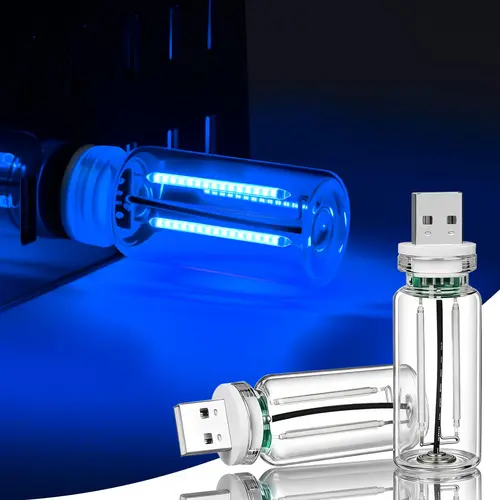 1 Pack USB-Powered Mini Specialty & Decorative LED Lamp - Touch-Control Dimmable Plug-In Vintage Glass Bottle Night Light, Indoor Ambient LED Bathes Rooms, Blue Glow Sets Calm Mood for Bedrooms