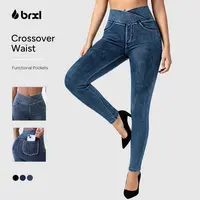 BRXL Women's High-Waisted Crossover Jeggings, Stretchy Denim Pants with Back Pockets, V-Cross Waist for Tummy Control & Flawless Fit, Stylish Women's Wear Sports Bottoms #sohochi #backtoschool,sohochic