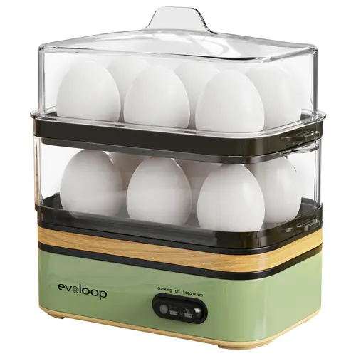 EVOLOOP Electric Rapid Egg Cooker - 12-Capacity BPA-Free Tray, Soft/Medium/Hard Boiled, Poach, Omelet Maker, Vegetable Steamer, 50% Faster Cooking, Double Eggs Compatible, Manual, Stacks to Save Space, Ideal for Family, Apartment