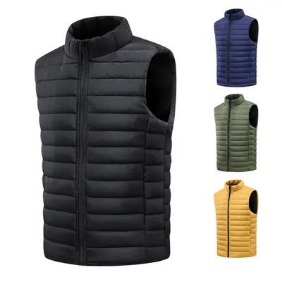 Men's Stylish Sleeveless Polyester Stand Collar Vest - Autumn-Winter Warm Outdoor Casual Waistcoat, Black & Beige Menswear Top