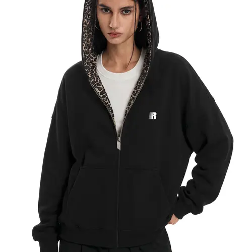 FDR Leopard Print Sweatshirt for Men & Women | Oversized Slightly Cropped Zip Up Hoodie with Cute Ears Hood Soft Fleece Top | Vintage Y2K Streetwear Top Unisex Casual Long Sleeve #TikTokShopBackToSchool