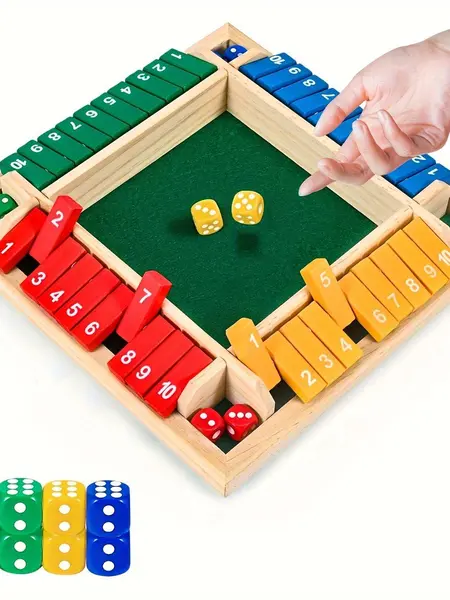 Wooden Shut The Box Dice Game - 2-4 Player Math Game for Kids & Adults, 8 Dices for Home & Party, Gift Ideas for Kids, Bonding Time, Learning Through Play