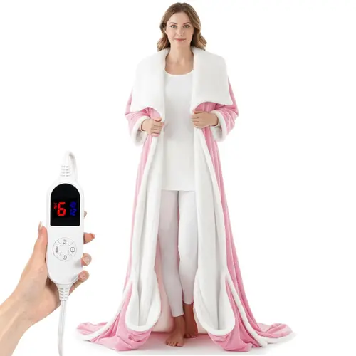 Women's Heated Loungewear Robe - 52"x72" Heating Blanket, Multifunctional Portable Wearable Robe with 7 Heat Levels, Foot Pocket, Sleeves, Machine Washable for Studying, Gaming, Gifts for Women