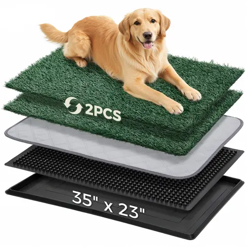 Dog Grass Pad with Tray 2 Reusable Artificial Turf for Dogs Potty Quickly Absorbent Portable Litter Box Waterproof, dealsforyou, summerwins, restock, dealsforyoudays, DFYD Non-Slip Washable Puppy Pee Mat