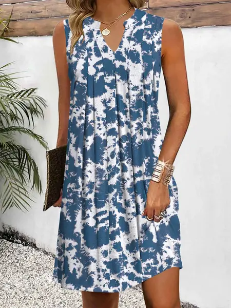 ZEAGOO Women's Casual V-Neck H-Type A-Line Pleated Boho Sundress with Pockets, Polyester Above-Knee Going Out Outfit for Work & Brunch