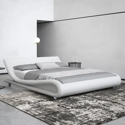 HOOMIC Upholstered Platform Bed Frame【Frame Only No Mattress】,Low Profile Sleigh Design with Linen/Faux Leather Headboard - Full/Queen/King Sizes,White/Black/Grey,No Box Spring Required#TikTokShopDealsforYouDays#DealsforYouDays#Summervibes#Summergarden