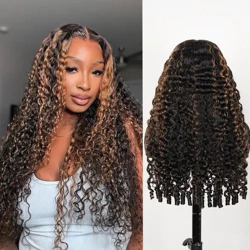 Bangjazz 13x6 Burmese Curly Ready To Wear Highlight Lace Front Wigs Human Hair for Beginners Pre Bleached 200 Density Drawstring Wig With Finger Coil Ends Pre Cut Lace For Women #TikTokShopBackToSchool