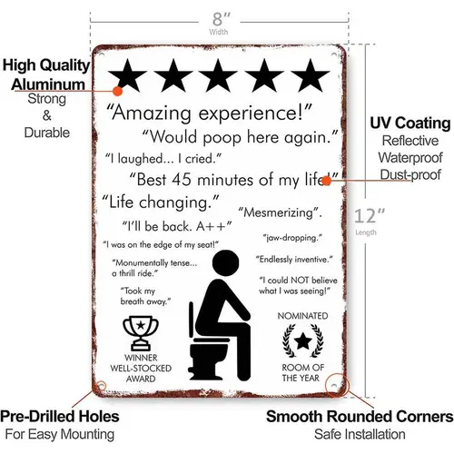 8×12 in Retro Playful Decorative Bathroom Tin Plaque - Pre-Holed Easy-Hanging, Adult Holiday Home Decor Gag Gift,sohochic