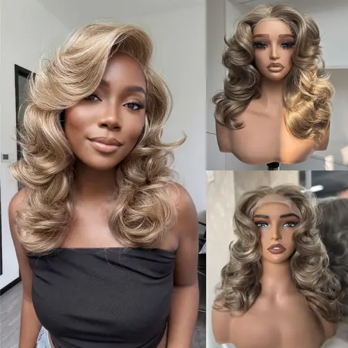 [70s Layers] Beginher Hair 20 inches Heat Resistance 200% Density Farrah Fawcett Layers Style Middle Part 4x4x1 T-Part Lace Synthetic Wear Go Beginner Friendly Pre Cut Glueless Wigs Milk Tea Color SummerVibes summerwins Drawstring Wigs Glueless Frontal Wi