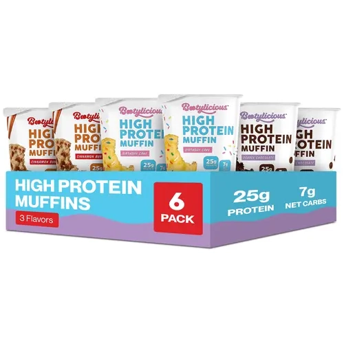 Bootylicious High Protein Bake Muffins, Best Sellers Variety 6 Pack | 25g Protein, High Fiber, 7g Net Carbs*, 200 Calories or Less | Baking Snack