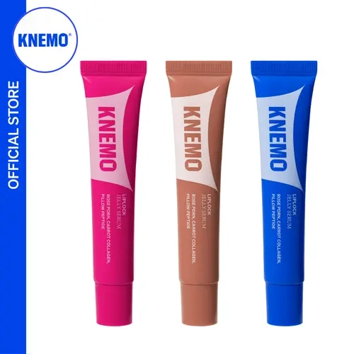[KNEMO Official] LipLock Trio - LipLock Jelly Serum,  Vegan Rose PDRN, Carrot Collagen, & Pillow Peptides - Long Lasting Hydrating Plumping Glossy Mask - 15 mL in Grape Crush, Pink Flan, Crystal Clear, Beauty Products, Carrot Collagen Firm, Plush Glossy