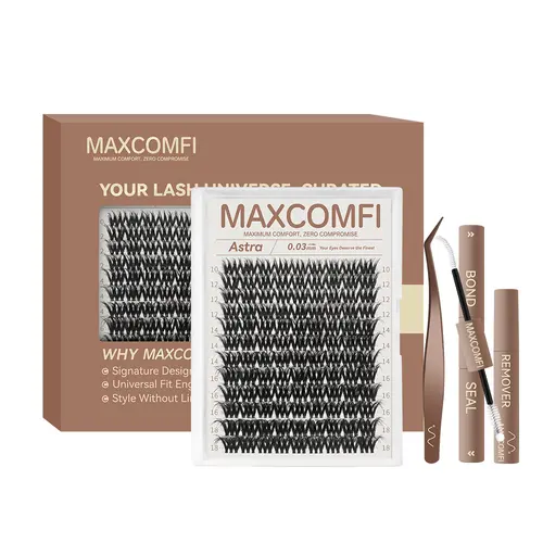 MaxComfi Astra Russian Lash Clusters - DIY Eyelash Extensions with a Soft Thin Band for a Natural, Voluminous Look, Long-Lasting and Waterproof, Russian Lashes, Cluster Lashes,back to school,sohochic