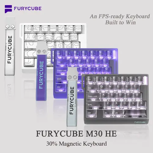 FURYCUBE M30 HE Series Magnetic Axis Mechanical Gaming Keyboard, 30% Layout Wired, Gateron Switch, Rapid Trigger RT 0.01 Extreme Response, Full RGB Backlight Effect, PBT Keycap Material, 8K Returns, Web Driver, for FPS Gamers, Ideal Gift