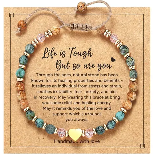 Women's Genuine Stone Stackable Beaded Bracelets - Casual Arm Candy Accessories, Trendy Fashionable Beads Jewelry with Motivational Card, Birthday Gift for Daily Wear
