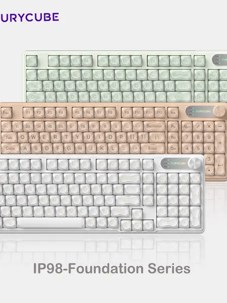 FURYCUBE IP98 Foudation Keyboard, 98 keys with Knob Transparent Keycap Tri-Mode BT/2.4GHz/USB-C Cute Classic Keyboard with Number Pad, Mechanical Feel Keyboard, RGB Backlit Work/Office/Gaming Silent Keyboard, Budget Gift, Dealsforyou, Backtoschool, Office
