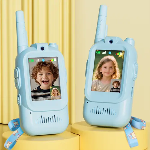 Kids' Rechargeable Camera Built-In Video Walkie Talkies 2-Pack (Blue/Blue) - Handheld 2-Way Radios, Indoor Outdoor Play Toys for Camping, Family Games, Ideal for 3-12 Year Olds Boys Girls,sohochic