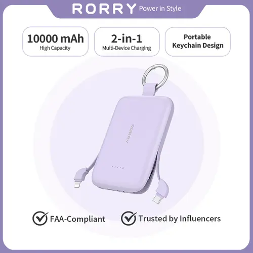 RORRY 10000mAh 30W Fast Charge Power Bank with 2 Built-in Cables, Mini Keychain Portable Charger for iPhone, Android, Smartphone, Mobile & USB Electronic Devices (Back to School),back to school,back to school haul,sohochic