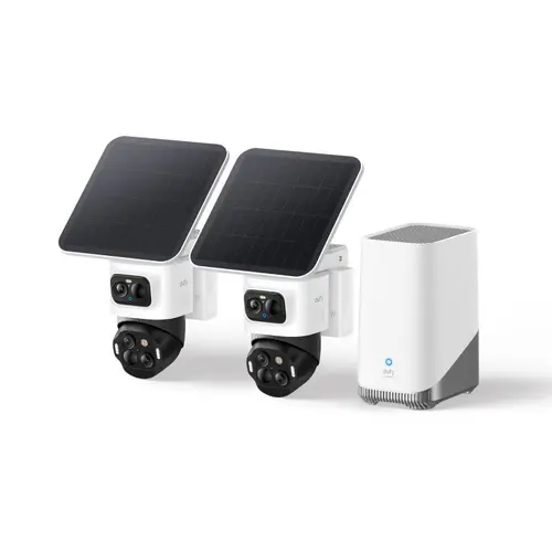 eufyCam S4, 2-Cam Kit with HomeBase S380, Wireless Outdoor Solar Triple Lens Bullet-PTZ High Definition Security Cameras & Systems, 4K UHD, 360° Pan-Tilt, Auto Track, 8× Hybrid Zoom, Color Night Vision, Lights, Recording, Device Compatible