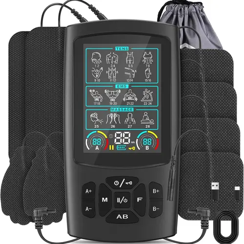 TENS & EMS Muscle Stimulator with 28 Modes, Dual Channel Muscle Stimulator Machine with 8PCS Electrode Pads, for Muscle Relief, Shoulder, Neck, Back, New Upgraded Color Screen MothersDayGift summerwins