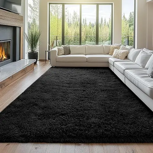 【Summer Sale Deals】【Moving Season】REZUTAN Fluffy Rug Shaggy Area Rug Black Large Shag Area Rugs for Living Room Bedroom Kids Room Home Decor Upgrade Anti-Skid Rectangular Fuzzy Rugs Super Soft Touch Memory Foam Layer Non-Slip Design