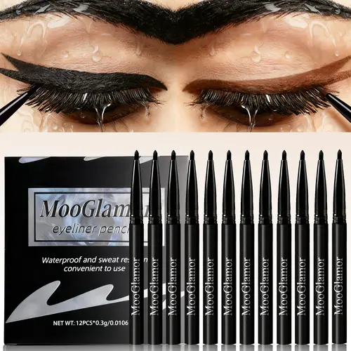MooGlamor 12 Pcs Eyeliner Pencil Makeup Set Super Waterproof and Smudge Proof Long Lasting Quick Dry Highly Pigmented Cosmetic Summeressentials