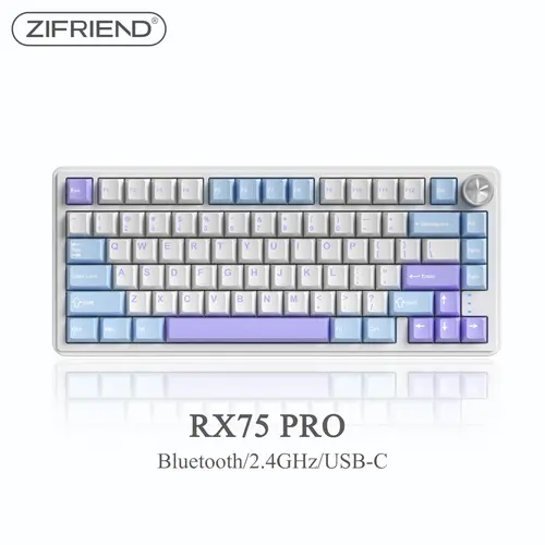 ZIFRIEND RX75 Pro Wireless Mechanical Creamy Gasket Keyboard with Knob, 75% Layout, RGB Light, 3-5Pin Hot Swappable Gaming Keyboard, Tri-Mode Type-C/2.4G/Bluetooth, for PC/Mac/Linux, Music Rhythm, Office, Career Women, tiktokshopblackfriday, christmas