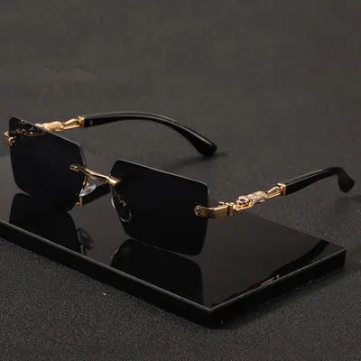 Unisex Rimless Rectangle Fashionable Sunglasses - Resin Frame, Small Square Adjustable Polarized Lenses, Summer Men's Accessories for Beach Vacation & Everyday Use