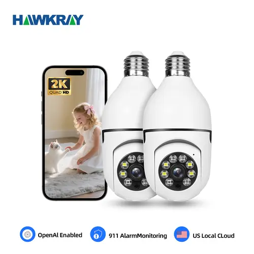 Hawkray 2pc Wireless Surveillance Cameras - Plug-in Mount Home Security Cameras with Wi-Fi, App Control, Safety Cord, Easy Installation, 911 Alarm Monitoring, Day-Night Full-Color Viewing, Voice Intercom, Humanoid Tracking, MP4 Support, Smart Home Gadgets