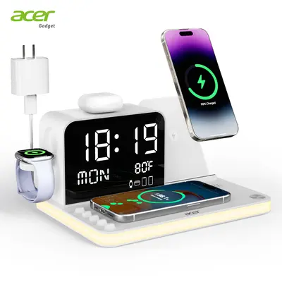Acer 7 in 1 Wireless Charging Station Charger with Clock, LED Night Light & Temperature Display, USB-A & USB-C, Magnetic MagSafe – for iPhone, Android Phone, Apple Watch & AirPods, Gift tiktokshopbacktoschool