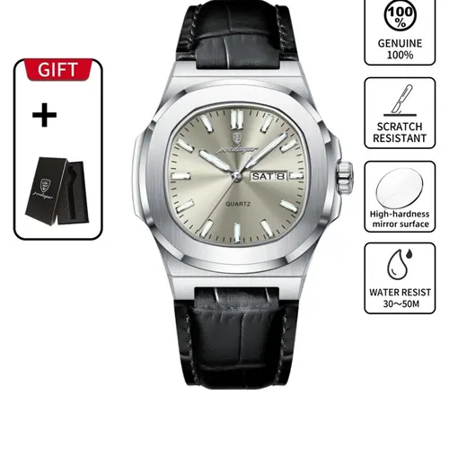 Men's Waterproof Design Quartz Wristwatch with Date and Day Display, Casual Analog Watch with PU Leather Band, Perfect Gift for Him, Sporty Style Timepiece, Analog Wristwatches