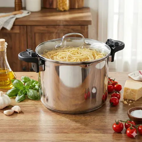 Gotham Steel Stainless Steel Pasta Pot with Strainer Lid & Twist Lock Handles – Multipurpose Stock Pot with Built-in Strainer for Spaghetti & Vegetables – Metal Utensil Safe, Dishwasher Safe, PFAS/PFOA Free