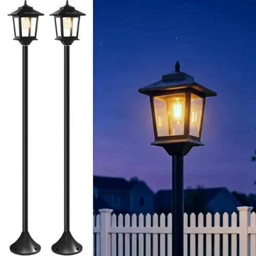 [2 Pack] 63" Solar Lamp Post, Outdoor Lights Waterproof, Patio Pole Light, Floor Lamp for Deck Pathway Backyard Garden Front Porch Decor, Warm White, Replaceable Bulb, Landscape Lighting, Christmasgiftideas, #sohochic