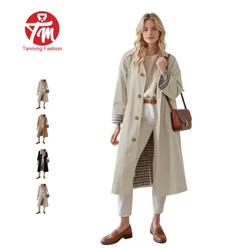 Tanming Womens Women's Long Oversized Trench Coat: Single Breasted Windproof Overcoat with Classic Plaid Lining - Casual Loose Fit Long Jacket for Spring & Fall, Chic Outerwear for Work & Trav