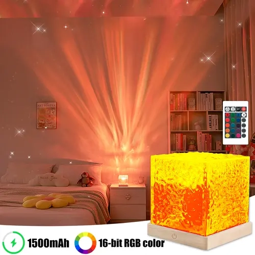 Rechargeable Shower Light No Wiring, 16 Color Changeable Ocean Wave Projector Light, Dimmable Waterproof Shower Lamp with Remote, Rotating Flame Water Ripple Lamp for Shower, Bathroom, Bedroom Decor,sohochic