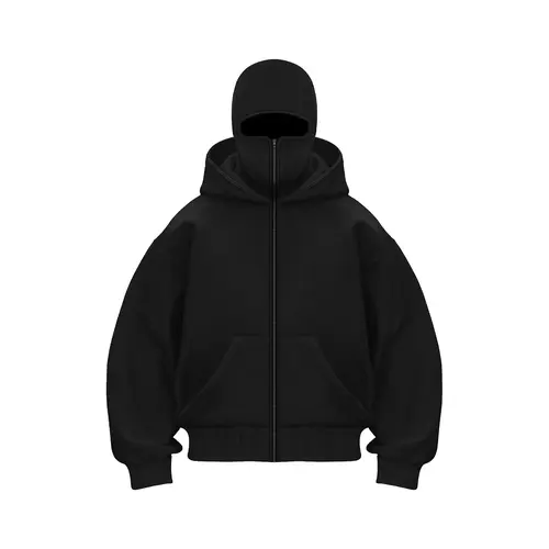 Balaclava Jacket Zip Up Fashion Double Layer Hoodie Hip Hop Outerwear Jacket Y2K Clothing for Men and Women