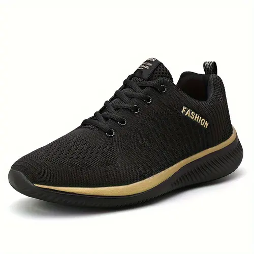 Men's Woven Knit Sports Shoes - Ankle Casual Trainers with Braided Laces, Lightweight Breathable Jogging Shoes for Gym, Outdoors Wear, Male, Basic, Sports Shoe, Casual Wear,shoes for back to school,back to school shoes,sohochic