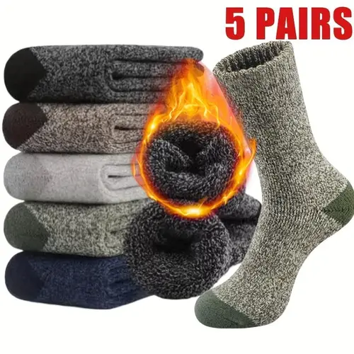 5 Pairs of Men's and Women's Thickened Warm Winter Socks - Soft and Comfortable Knitted Round Head Socks for Cold Weather, Polyester and Elastic Blend Womenswear Bridal Basic Minimalist thigh high socks socks women thigh high socks Essential Everyday