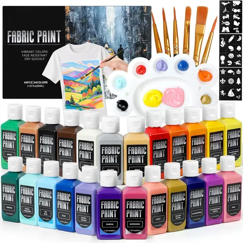 Fabric Paint Set - Permanent and Washer Safe, in Bottles (60ml/2oz), Non-Toxic Certified Fabric Paint with Brushes and Stencils, Textile Paint for Clothes, DIY Projects, Creative Gift for Christmas, Birthdays,Back to School, #sohochic