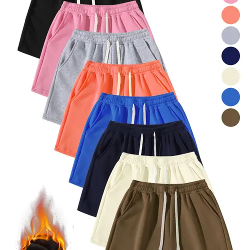 Men's Pre-Sized Fleece-Lined Athletic Sweat Shorts - High-Elastic 4-Part Jorts, Unisex Compatible, 8-Color Simple Print, Elastic Waist, Warm Streetwear Activewear Bottoms, Four-Part