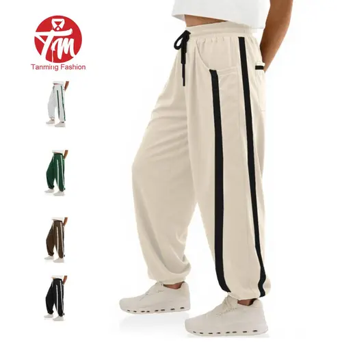 Tanming Women's High-Waist Drawstring Casual Wide-Leg Pants - Polyester, Loose Fit, Baggy Cotton, Broad-Leg,Sweatpants Casual Fashion Sweatpants with Pockets for Spring Athletic Wear, Polyester Pants, Loose Fit Pants,s