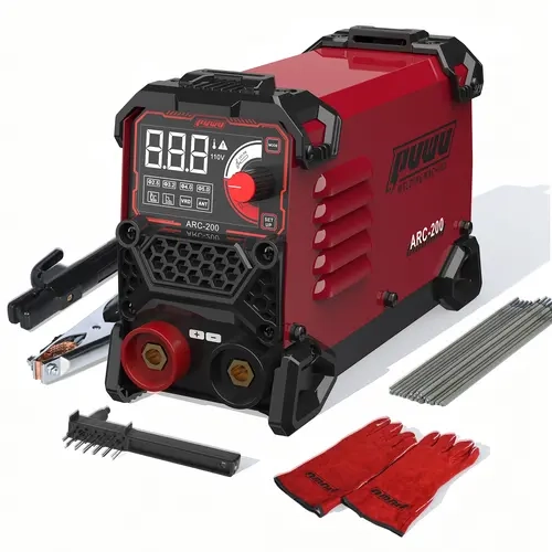 Puwu 200Amp 110V Stick Welder，ARC/Lift TIG 2-in-1 Welder，Super MINI Portable Welding Machine，Synergic Control IGBT Inverter with Hot Start/VRD/Anti-Stick/ARC Force with 20PCS Rods and Gloves（RED）,toolupgrade