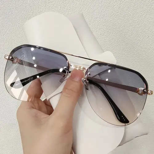 Women's Trendy Semi-Rimless Sunglasses, Classic Double-Beam Stainless Steel Frame, Lightweight UV400 Protective Shades for Driving, Trendy Styling Sunglasses, Uv Protective Sunglasses