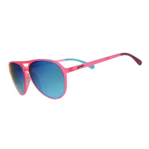 goodr Carl Is My Co-Pilot Large Size (Mach G) Translucent Pink Frame with Teal Lens, UV400, No Slip No Bounce No Tangle