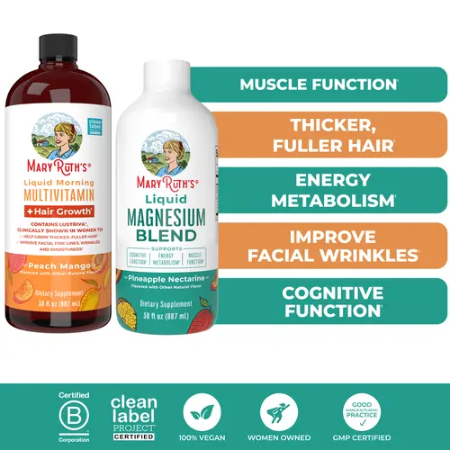 MaryRuth's Multivitamin + Hair Growth & Liquid Magnesium Bundle - Liquid Morning Multivitamin + Hair Growth and Liquid Magnesium Blend 30 oz