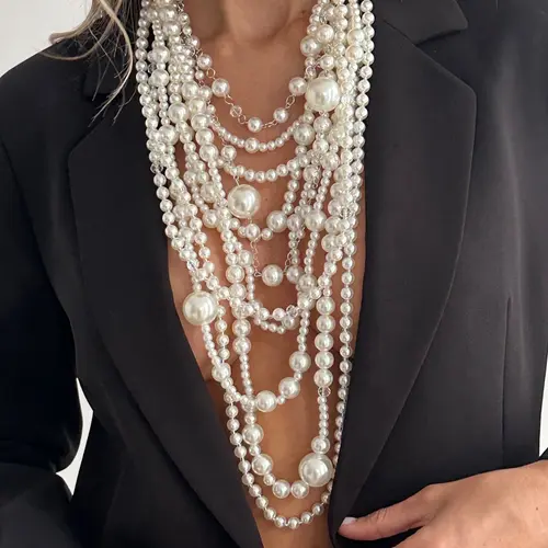 Boho Multi-Layer Faux Pearl Necklace for Women, Vintage Statement Fashion Jewelry, Versatile Gift for Daily Wear and Parties, String of Pearls, Trendy Necklace, Pearl Necklace Strand, Accessory Necklace