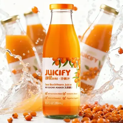 Juicify Sea Buckthorn Original Pulp Juice 6 Bottles 9.5 FL OZ 280mL Cold-Pressed from Fresh Fruits No Sugar Added Antioxidant Rich